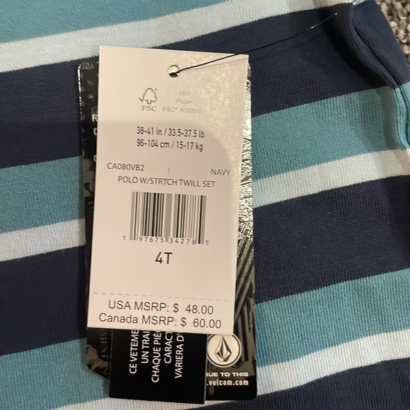 NEW! VOLCOM 2-PIECE DENIM SHORT AND POLO SET. SIZE 4T. BOYS. - Picture 8 of 8